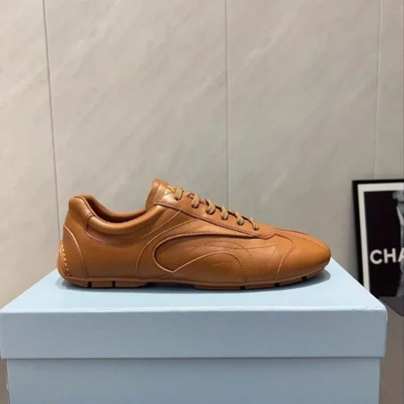 Prada Women's Tan Leather Sneakers - Picture 7 of 9